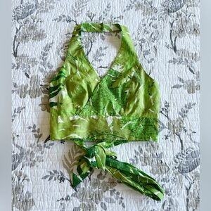 Anthropologie • Vanessa Virginia Cotton Halter Tropical Top in Green • 6